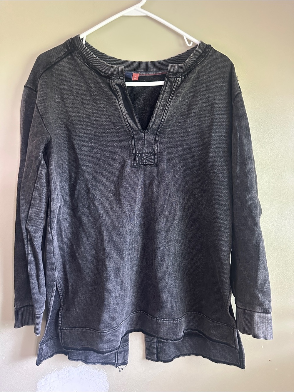 Pilcro Washed Black V-Notch Pullover Sweatshirt